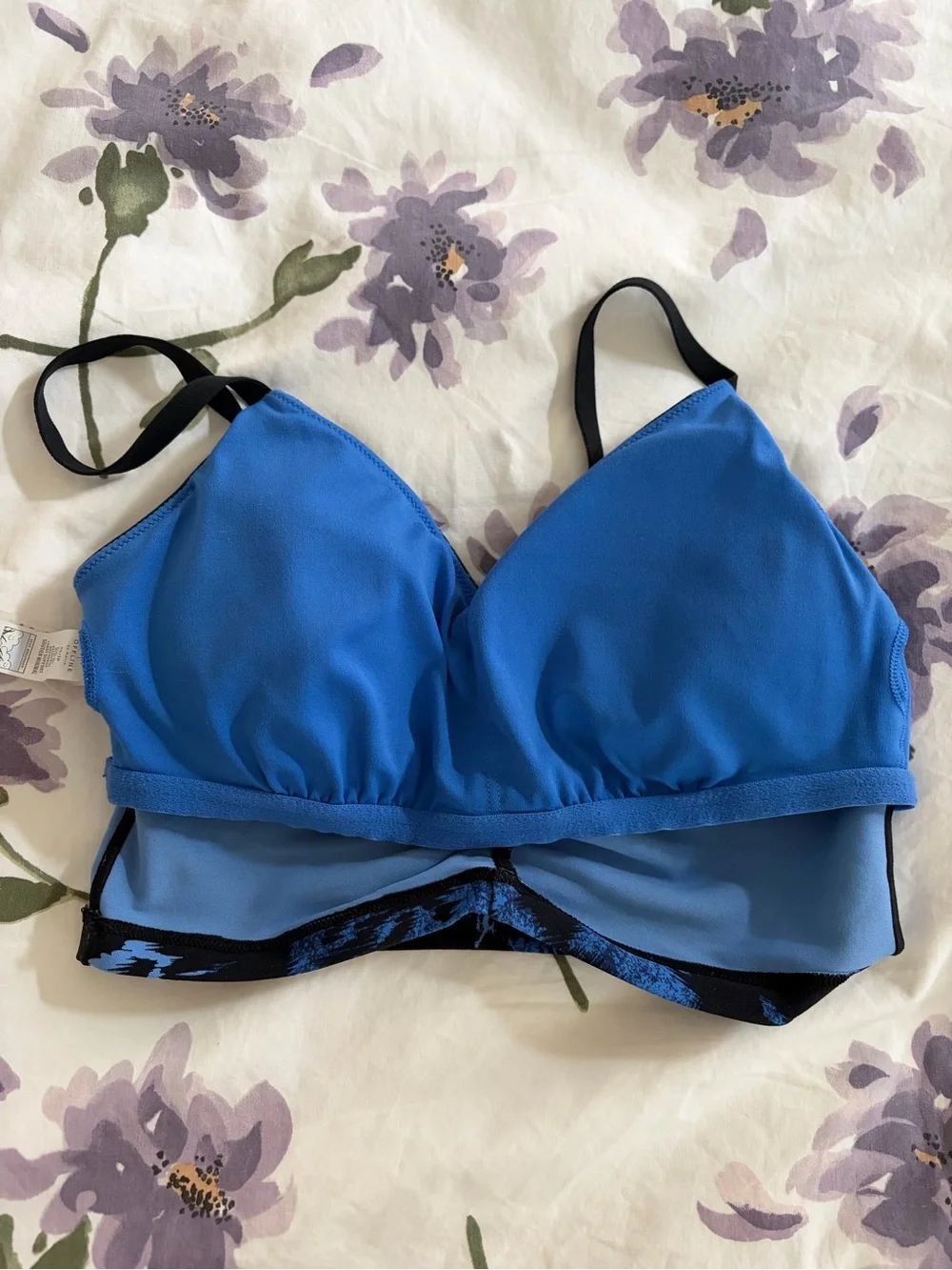 High-Waist Blue & Black Floral Leggings with Matching Crop Top